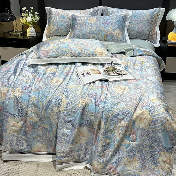 91家纺网 家纺一手货源 找家纺 欧夏家纺 2026新款兰精天丝数码印花镂空夏被空调被夏凉被薄被子可机洗 西西里-蓝