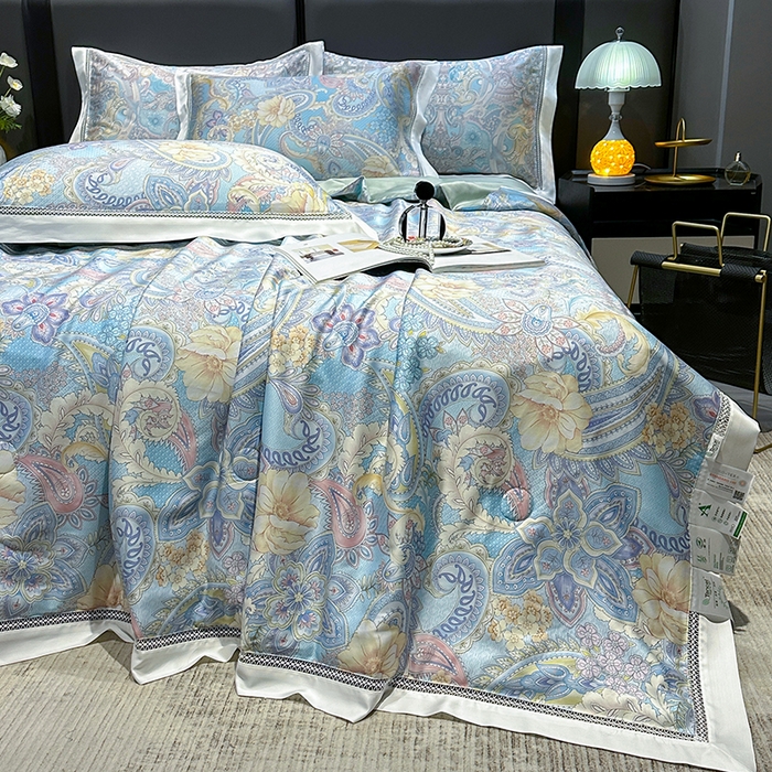 91家纺网 家纺一手货源 找家纺 欧夏家纺 2026新款兰精天丝数码印花镂空夏被空调被夏凉被薄被子可机洗 西西里-蓝