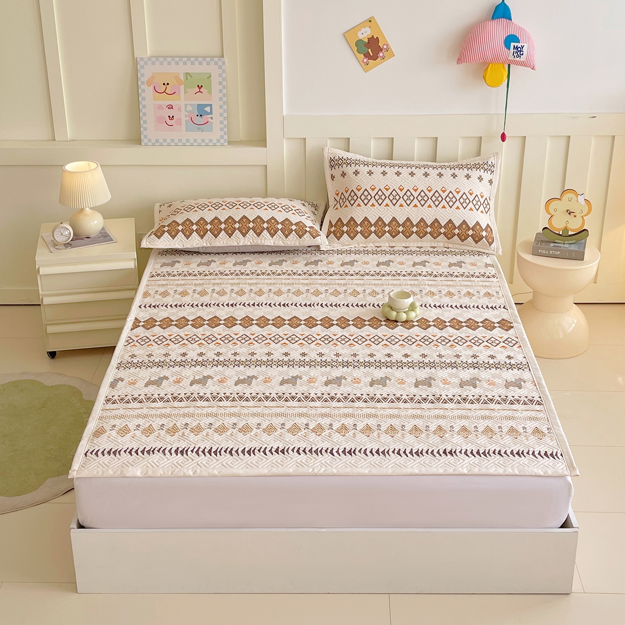 91家纺网 家纺一手货源 找家纺 金鑫汇家纺 2026春夏新款成人床新花型老粗布夹棉床盖软凉席席子可以机洗 安夏-咖