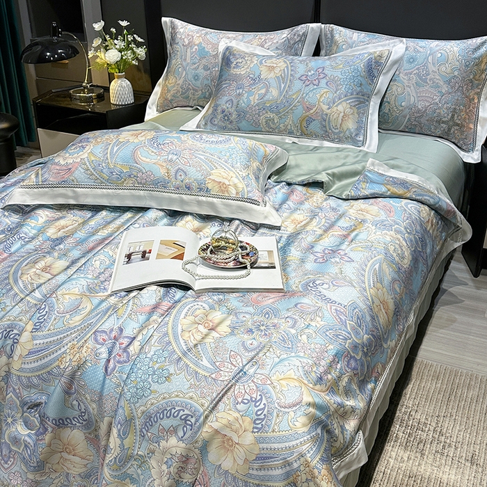 91家纺网 家纺一手货源 找家纺 欧夏家纺 2026新款兰精天丝数码印花镂空夏被空调被夏凉被薄被子可机洗 西西里-蓝