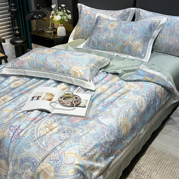 91家纺网 家纺一手货源 找家纺 欧夏家纺 2026新款兰精天丝数码印花镂空夏被空调被夏凉被薄被子可机洗 西西里-蓝