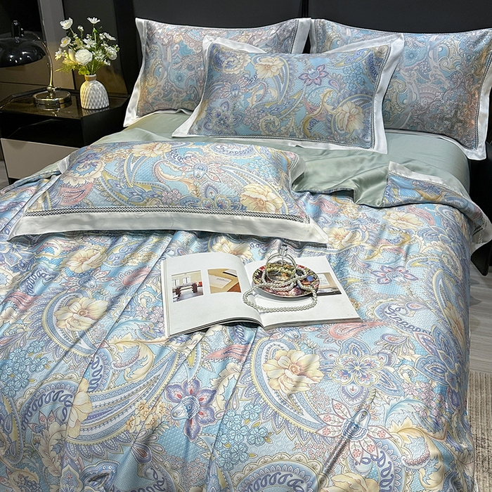 91家纺网 家纺一手货源 找家纺 欧夏家纺 2026新款兰精天丝数码印花镂空夏被空调被夏凉被薄被子可机洗 西西里-蓝