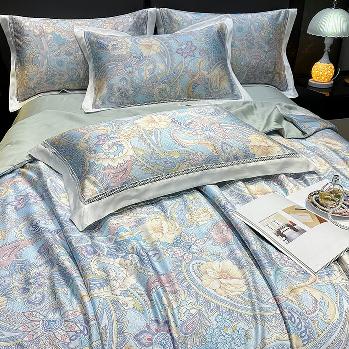 91家纺网 家纺一手货源 找家纺 欧夏家纺 2026新款兰精天丝数码印花镂空夏被空调被夏凉被薄被子可机洗 西西里-蓝