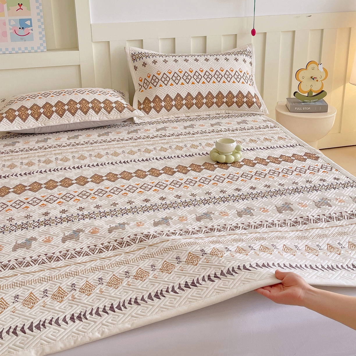 91家纺网 家纺一手货源 找家纺 金鑫汇家纺 2026春夏新款成人床新花型老粗布夹棉床盖软凉席席子可以机洗 安夏-咖