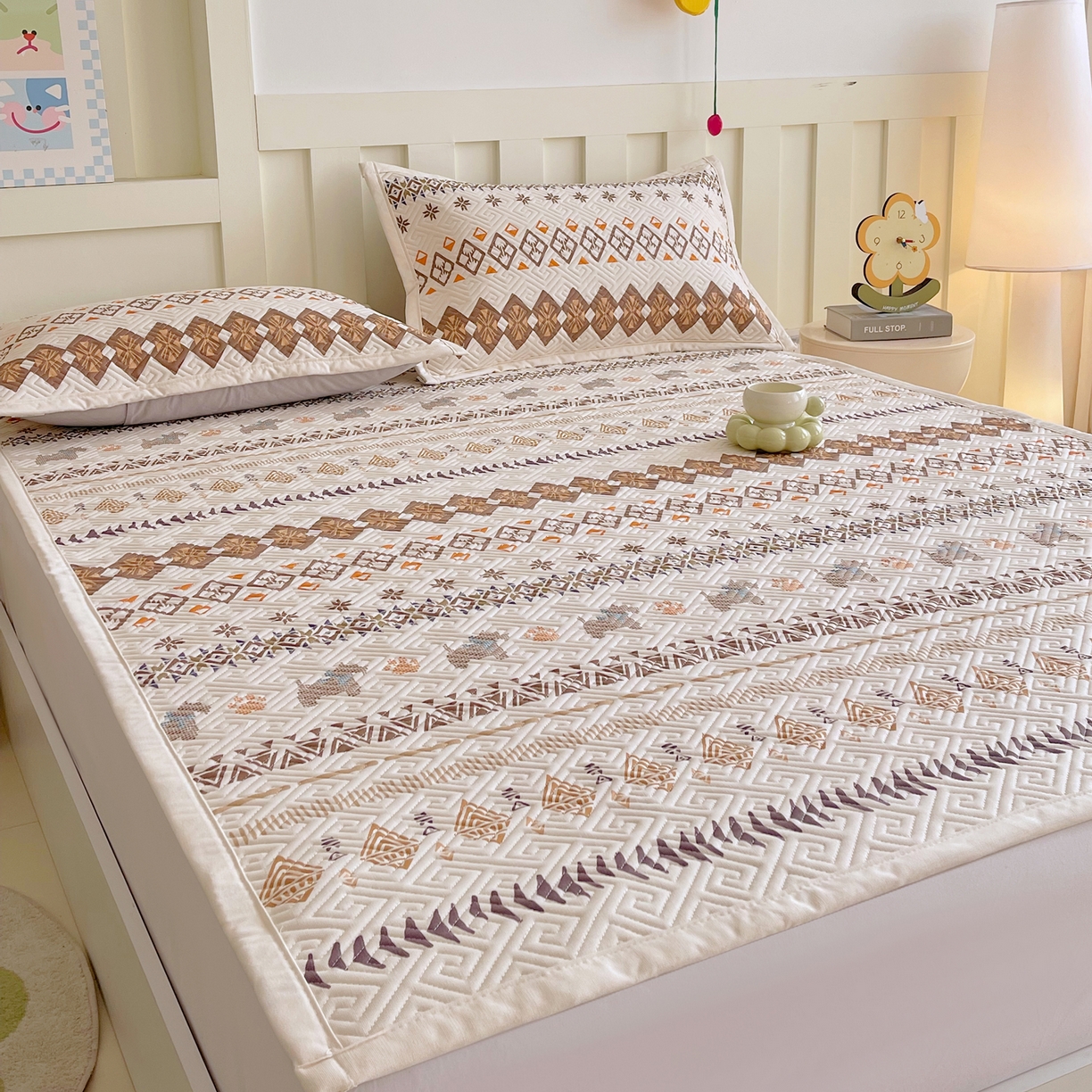 91家纺网 家纺一手货源 找家纺 金鑫汇家纺 2026春夏新款成人床新花型老粗布夹棉床盖软凉席席子可以机洗 安夏-咖