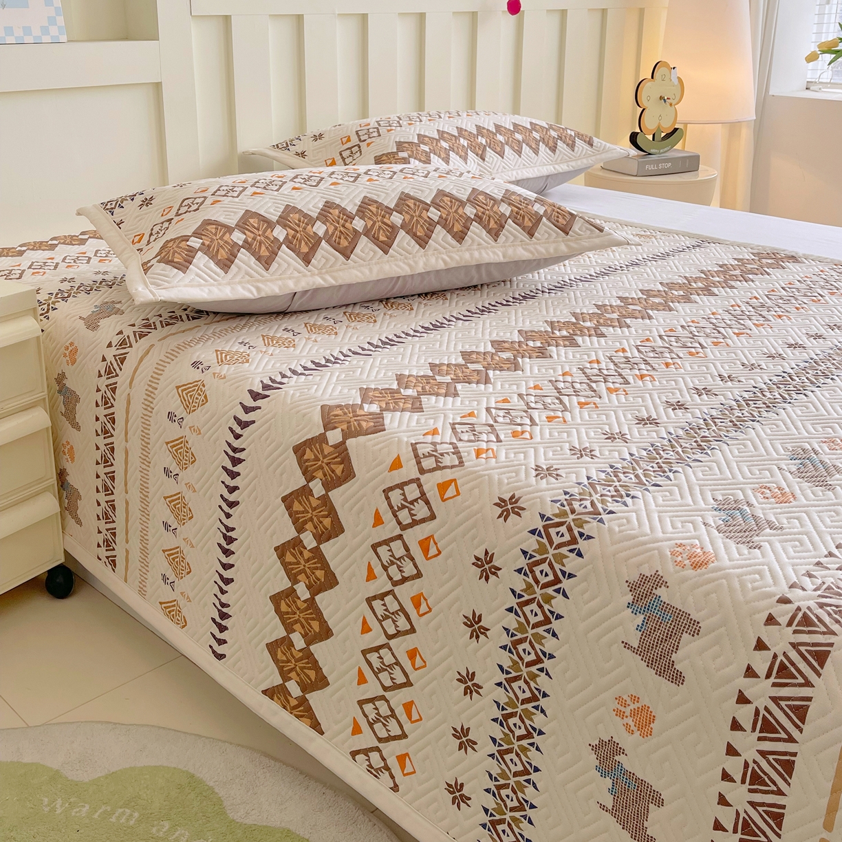 91家纺网 家纺一手货源 找家纺 金鑫汇家纺 2026春夏新款成人床新花型老粗布夹棉床盖软凉席席子可以机洗 安夏-咖