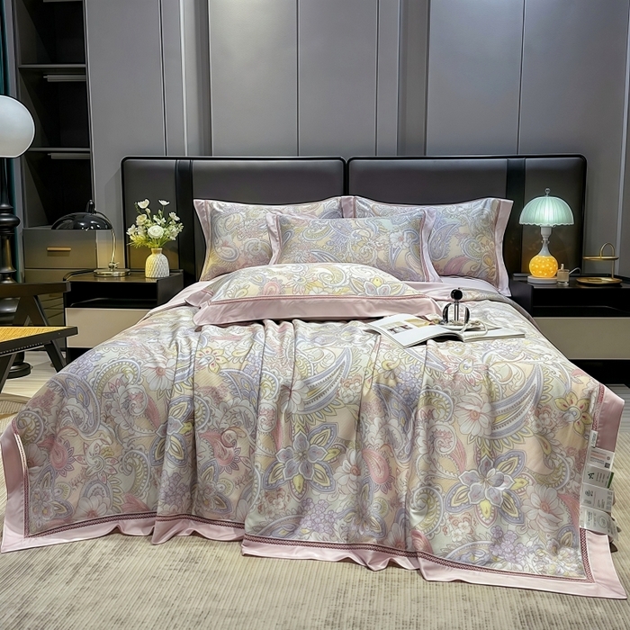 91家纺网 家纺一手货源 找家纺 欧夏家纺 2026新款兰精天丝数码印花镂空夏被空调被夏凉被薄被子可机洗 西西里-紫粉