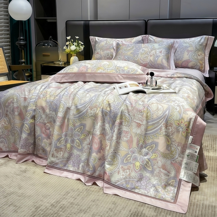 91家纺网 家纺一手货源 找家纺 欧夏家纺 2026新款兰精天丝数码印花镂空夏被空调被夏凉被薄被子可机洗 西西里-紫粉