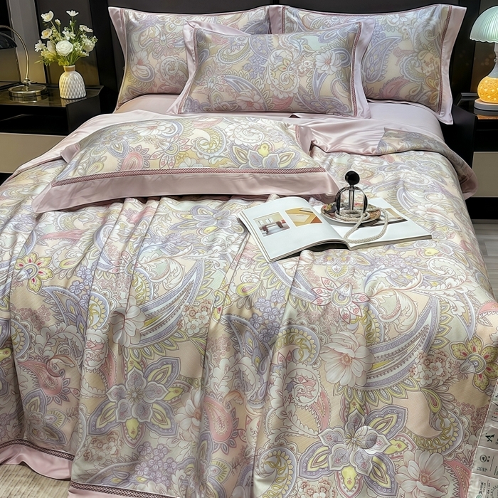 91家纺网 家纺一手货源 找家纺 欧夏家纺 2026新款兰精天丝数码印花镂空夏被空调被夏凉被薄被子可机洗 西西里-紫粉