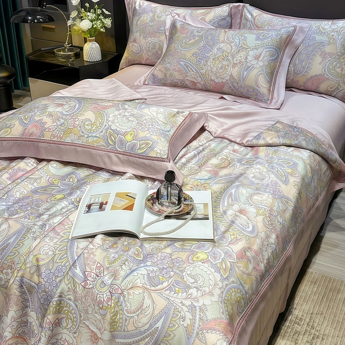 91家纺网 家纺一手货源 找家纺 欧夏家纺 2026新款兰精天丝数码印花镂空夏被空调被夏凉被薄被子可机洗 西西里-紫粉