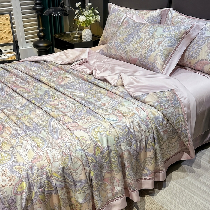 91家纺网 家纺一手货源 找家纺 欧夏家纺 2026新款兰精天丝数码印花镂空夏被空调被夏凉被薄被子可机洗 西西里-紫粉