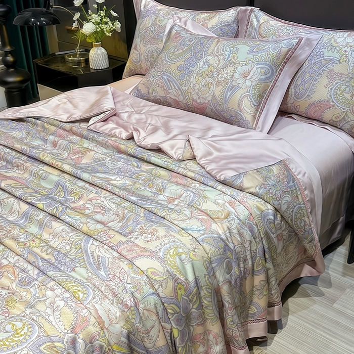 91家纺网 家纺一手货源 找家纺 欧夏家纺 2026新款兰精天丝数码印花镂空夏被空调被夏凉被薄被子可机洗 西西里-紫粉