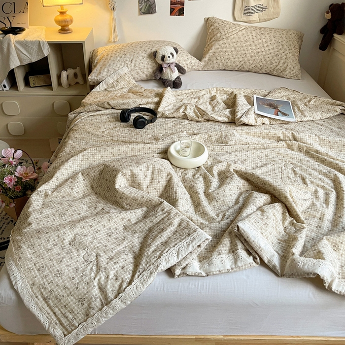 91家纺网 家纺一手货源 找家纺 耀悦家纺 2026新款纯棉a类棉纱夏被60支大豆纤维夏凉被双层纱 风雅