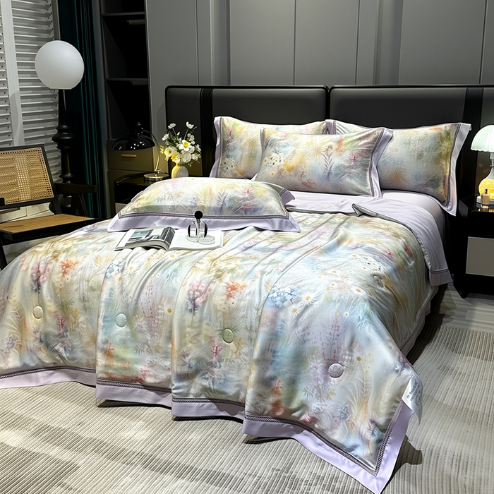 91家纺网 家纺一手货源 找家纺 欧夏家纺 2026新款兰精天丝数码印花镂空夏被空调被夏凉被薄被子可机洗 薰衣草