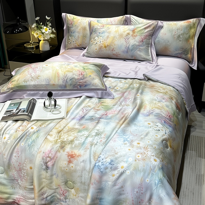 91家纺网 家纺一手货源 找家纺 欧夏家纺 2026新款兰精天丝数码印花镂空夏被空调被夏凉被薄被子可机洗 薰衣草