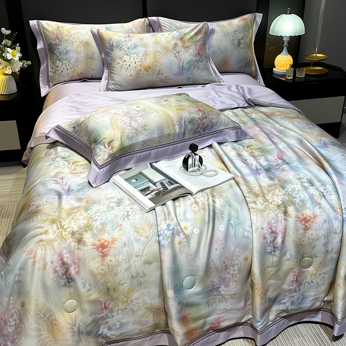 91家纺网 家纺一手货源 找家纺 欧夏家纺 2026新款兰精天丝数码印花镂空夏被空调被夏凉被薄被子可机洗 薰衣草