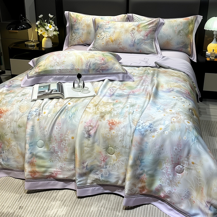 91家纺网 家纺一手货源 找家纺 欧夏家纺 2026新款兰精天丝数码印花镂空夏被空调被夏凉被薄被子可机洗 薰衣草