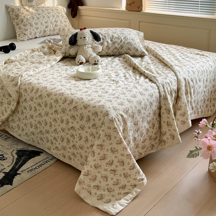 91家纺网 家纺一手货源 找家纺 耀悦家纺 2026新款纯棉a类棉纱夏被60支大豆纤维夏凉被双层纱 眷恋