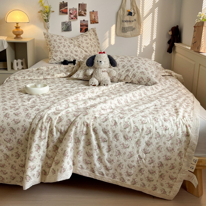 91家纺网 家纺一手货源 找家纺 耀悦家纺 2026新款纯棉a类棉纱夏被60支大豆纤维夏凉被双层纱 眷恋