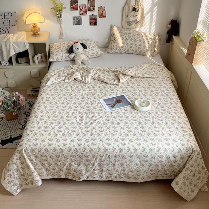 91家纺网 家纺一手货源 找家纺 耀悦家纺 2026新款纯棉a类棉纱夏被60支大豆纤维夏凉被双层纱 眷恋