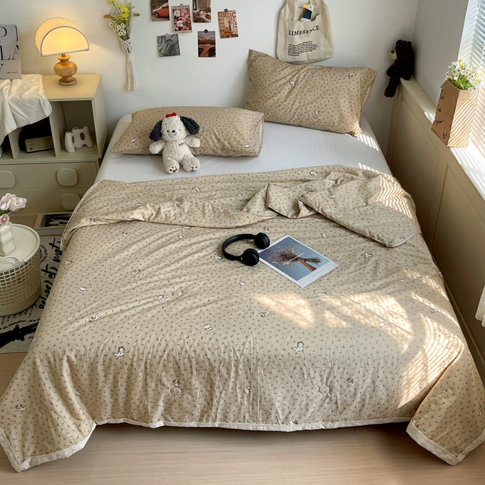 91家纺网 家纺一手货源 找家纺 耀悦家纺 2026新款纯棉a类棉纱夏被60支大豆纤维夏凉被双层纱 流年