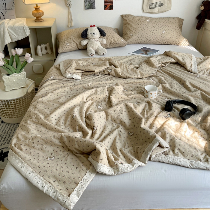 91家纺网 家纺一手货源 找家纺 耀悦家纺 2026新款纯棉a类棉纱夏被60支大豆纤维夏凉被双层纱 流年