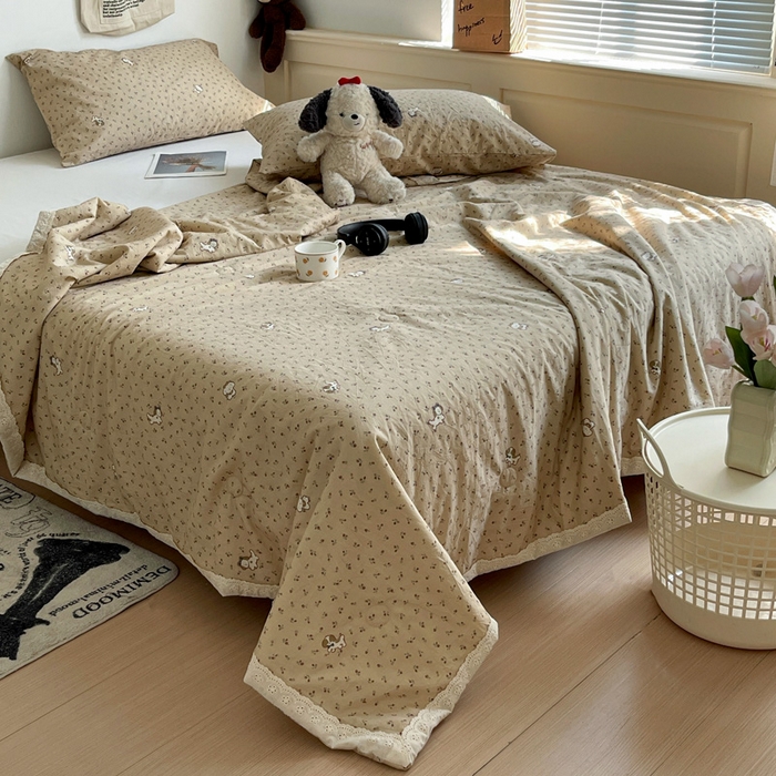 91家纺网 家纺一手货源 找家纺 耀悦家纺 2026新款纯棉a类棉纱夏被60支大豆纤维夏凉被双层纱 流年