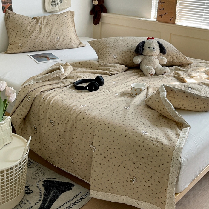 91家纺网 家纺一手货源 找家纺 耀悦家纺 2026新款纯棉a类棉纱夏被60支大豆纤维夏凉被双层纱 流年