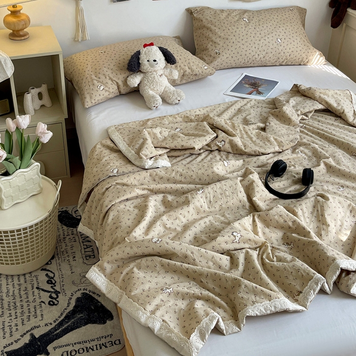 91家纺网 家纺一手货源 找家纺 耀悦家纺 2026新款纯棉a类棉纱夏被60支大豆纤维夏凉被双层纱 流年