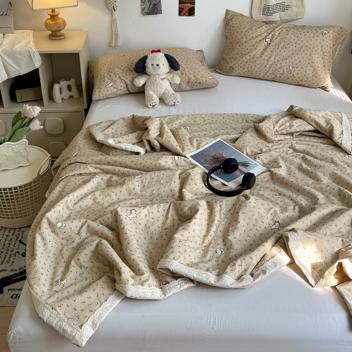 91家纺网 家纺一手货源 找家纺 耀悦家纺 2026新款纯棉a类棉纱夏被60支大豆纤维夏凉被双层纱 流年