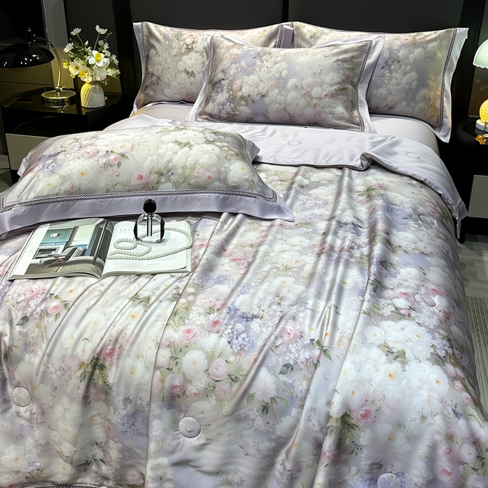 91家纺网 家纺一手货源 找家纺 欧夏家纺 2026新款兰精天丝数码印花镂空夏被空调被夏凉被薄被子可机洗 郁金香