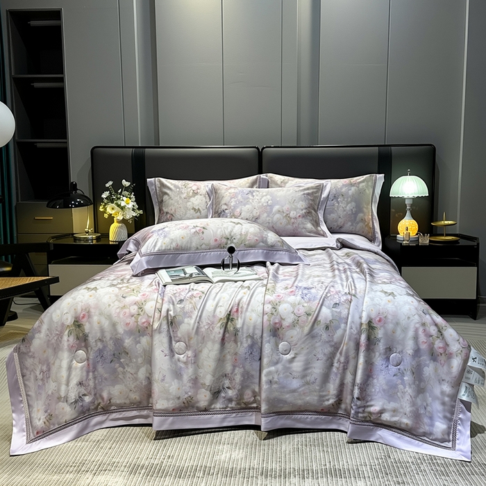 91家纺网 家纺一手货源 找家纺 欧夏家纺 2026新款兰精天丝数码印花镂空夏被空调被夏凉被薄被子可机洗 郁金香