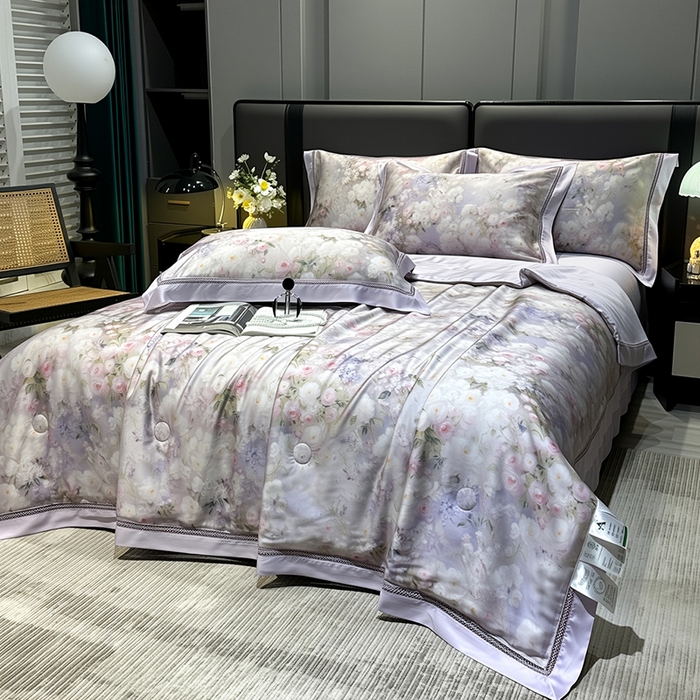 91家纺网 家纺一手货源 找家纺 欧夏家纺 2026新款兰精天丝数码印花镂空夏被空调被夏凉被薄被子可机洗 郁金香