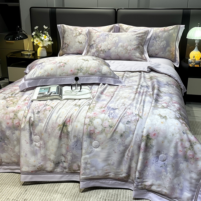 91家纺网 家纺一手货源 找家纺 欧夏家纺 2026新款兰精天丝数码印花镂空夏被空调被夏凉被薄被子可机洗 郁金香