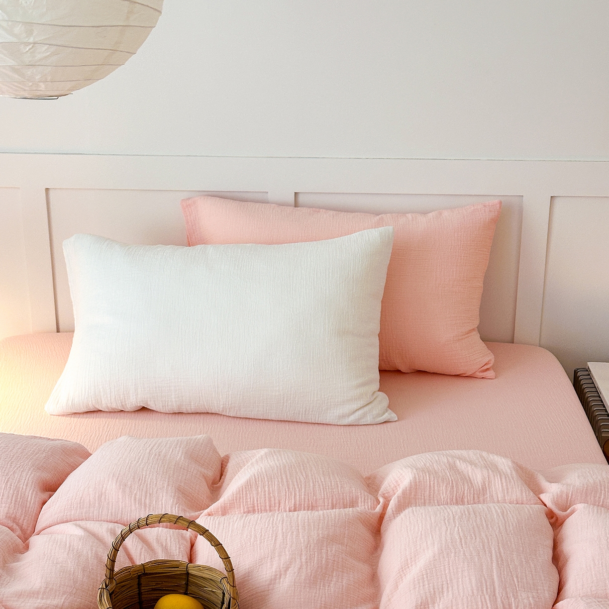 玖弘家居 2026新款糖果印花色系皱皱纱四件套系列 蜜粉（蜜粉+月白）