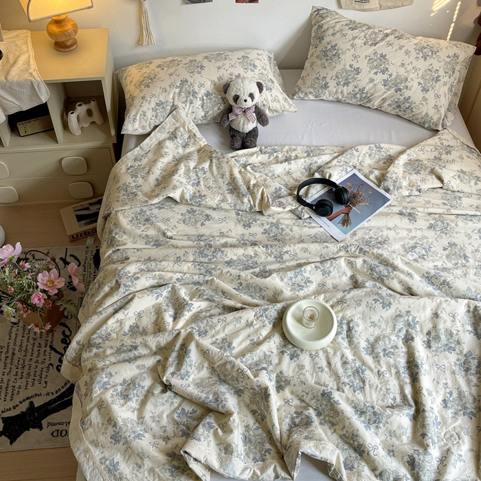 91家纺网 家纺一手货源 找家纺 耀悦家纺 2026新款纯棉a类棉纱夏被60支大豆纤维夏凉被双层纱 青怜