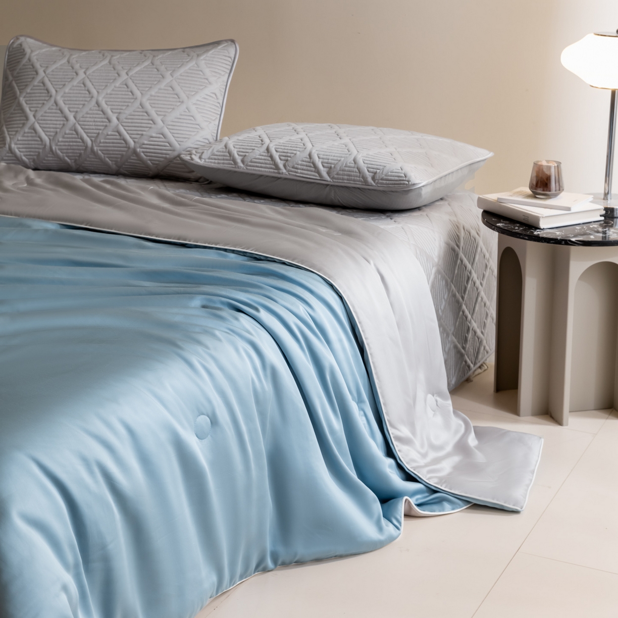 91家纺网 家纺一手货源 找家纺 （总）吾诺家居 2026春夏新款双拼色莱赛尔天丝夏被夏凉被空调被-天纯系列