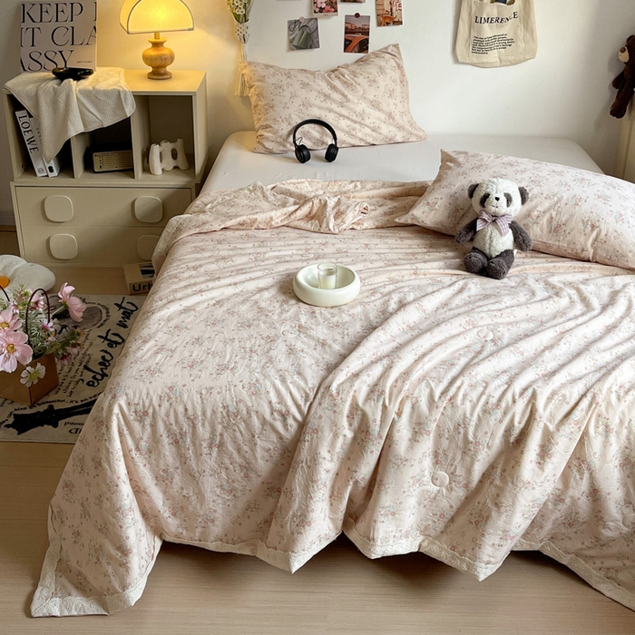 91家纺网 家纺一手货源 找家纺 耀悦家纺 2026新款纯棉a类棉纱夏被60支大豆纤维夏凉被双层纱 夕颜