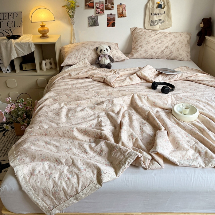 91家纺网 家纺一手货源 找家纺 耀悦家纺 2026新款纯棉a类棉纱夏被60支大豆纤维夏凉被双层纱 夕颜