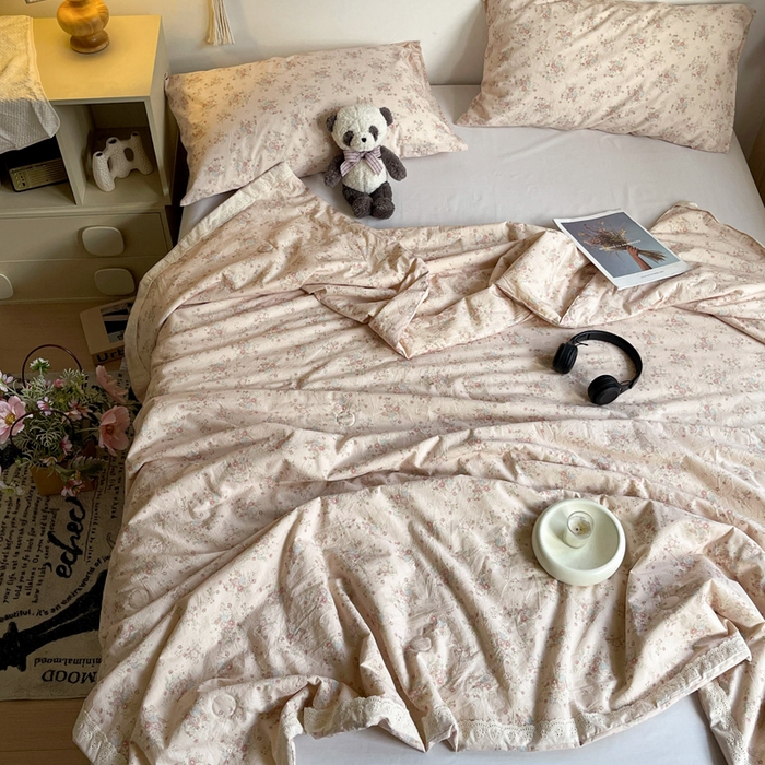 91家纺网 家纺一手货源 找家纺 耀悦家纺 2026新款纯棉a类棉纱夏被60支大豆纤维夏凉被双层纱 夕颜