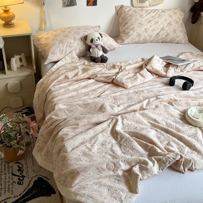 91家纺网 家纺一手货源 找家纺 耀悦家纺 2026新款纯棉a类棉纱夏被60支大豆纤维夏凉被双层纱 夕颜