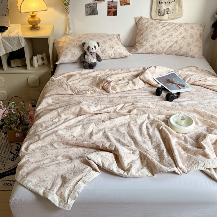 91家纺网 家纺一手货源 找家纺 耀悦家纺 2026新款纯棉a类棉纱夏被60支大豆纤维夏凉被双层纱 夕颜