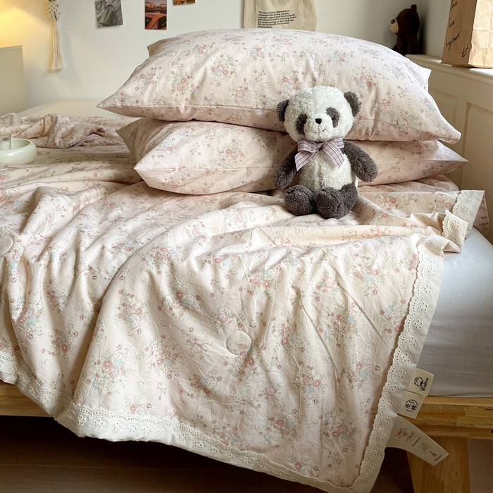 91家纺网 家纺一手货源 找家纺 耀悦家纺 2026新款纯棉a类棉纱夏被60支大豆纤维夏凉被双层纱 夕颜