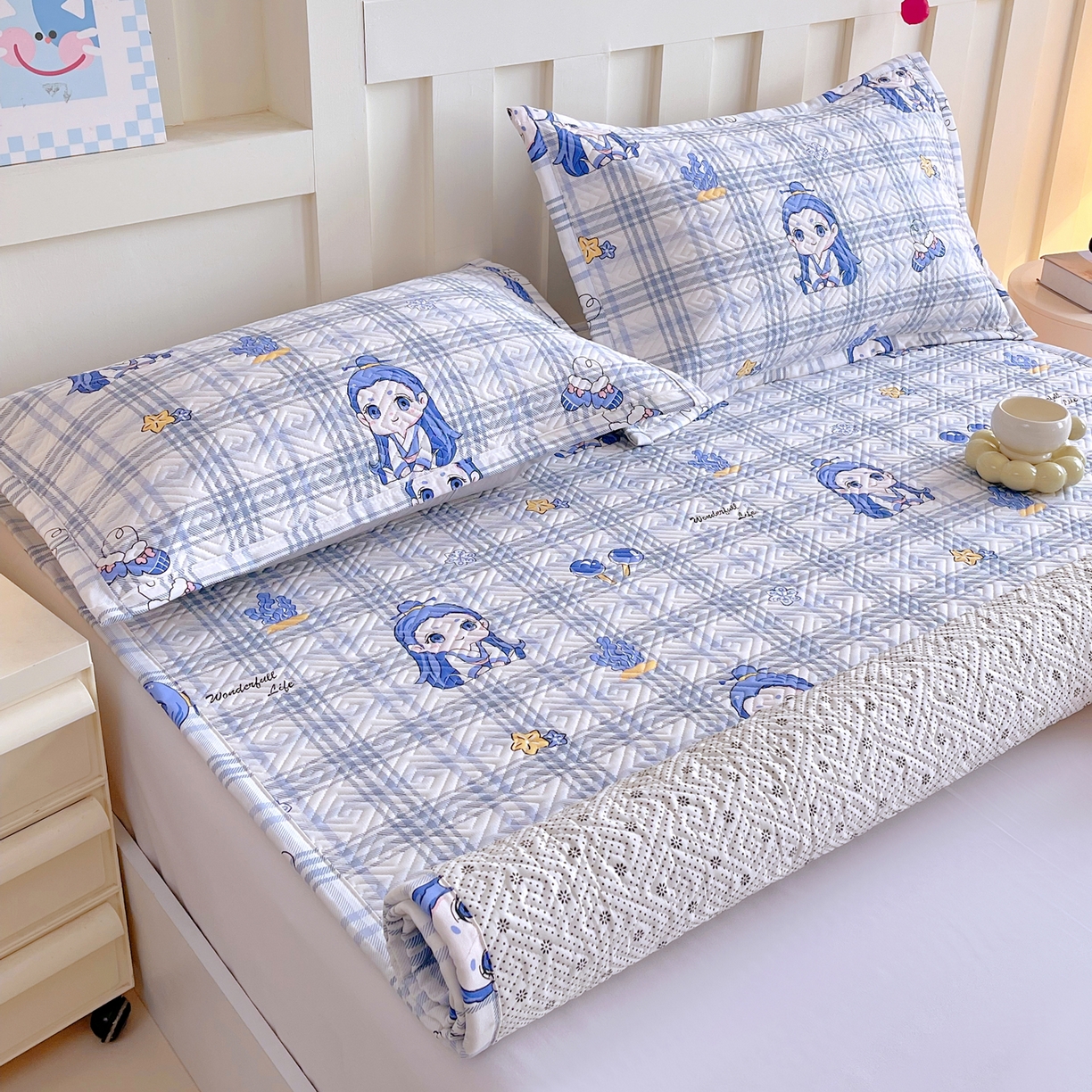 91家纺网 家纺一手货源 找家纺 金鑫汇家纺 2026春夏新款成人床新花型老粗布夹棉床盖软凉席席子可以机洗 敖丙