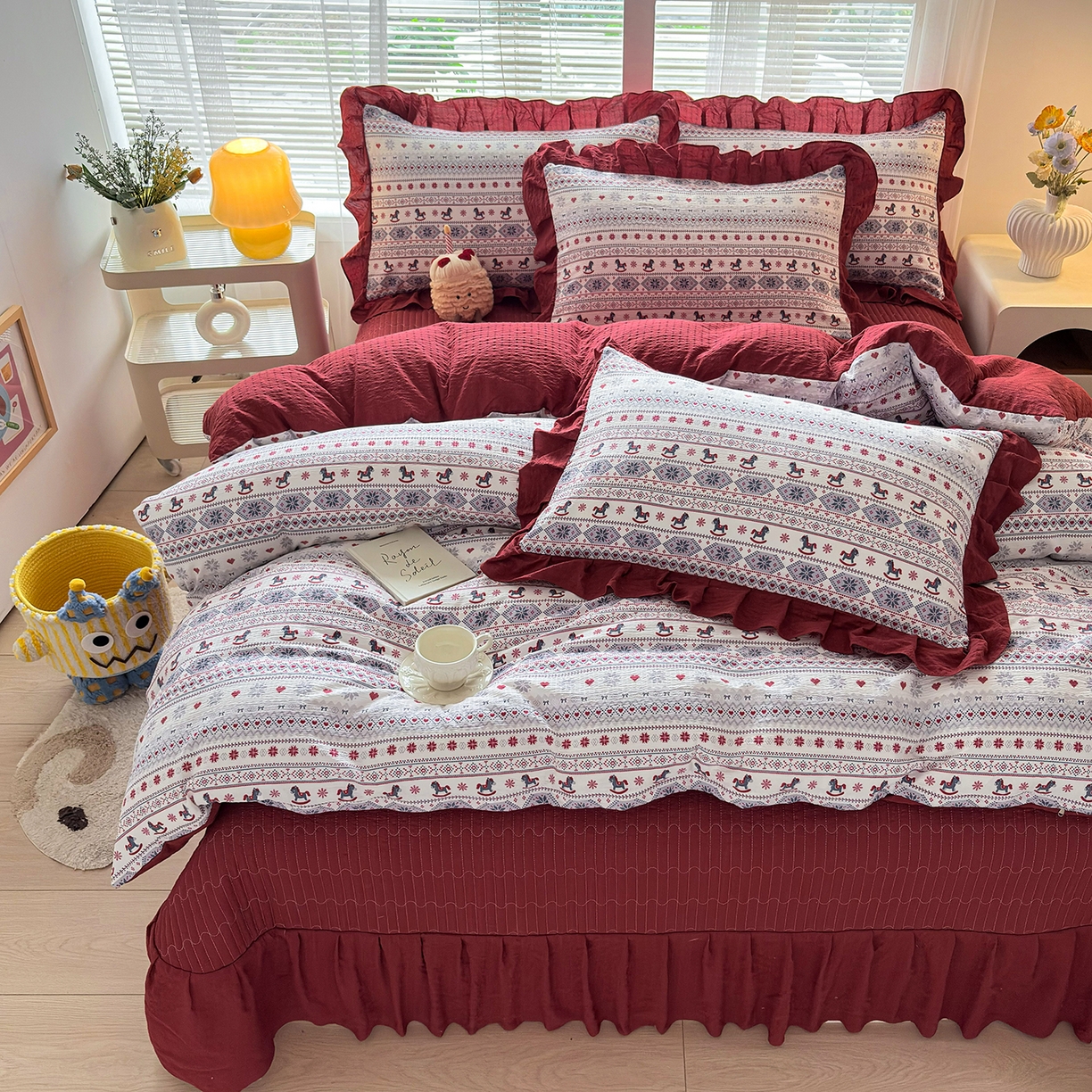 91家纺网 家纺一手货源 找家纺 （总）畅畅家纺 2026新款春夏小清新泡芙双层纱床盖款四件套