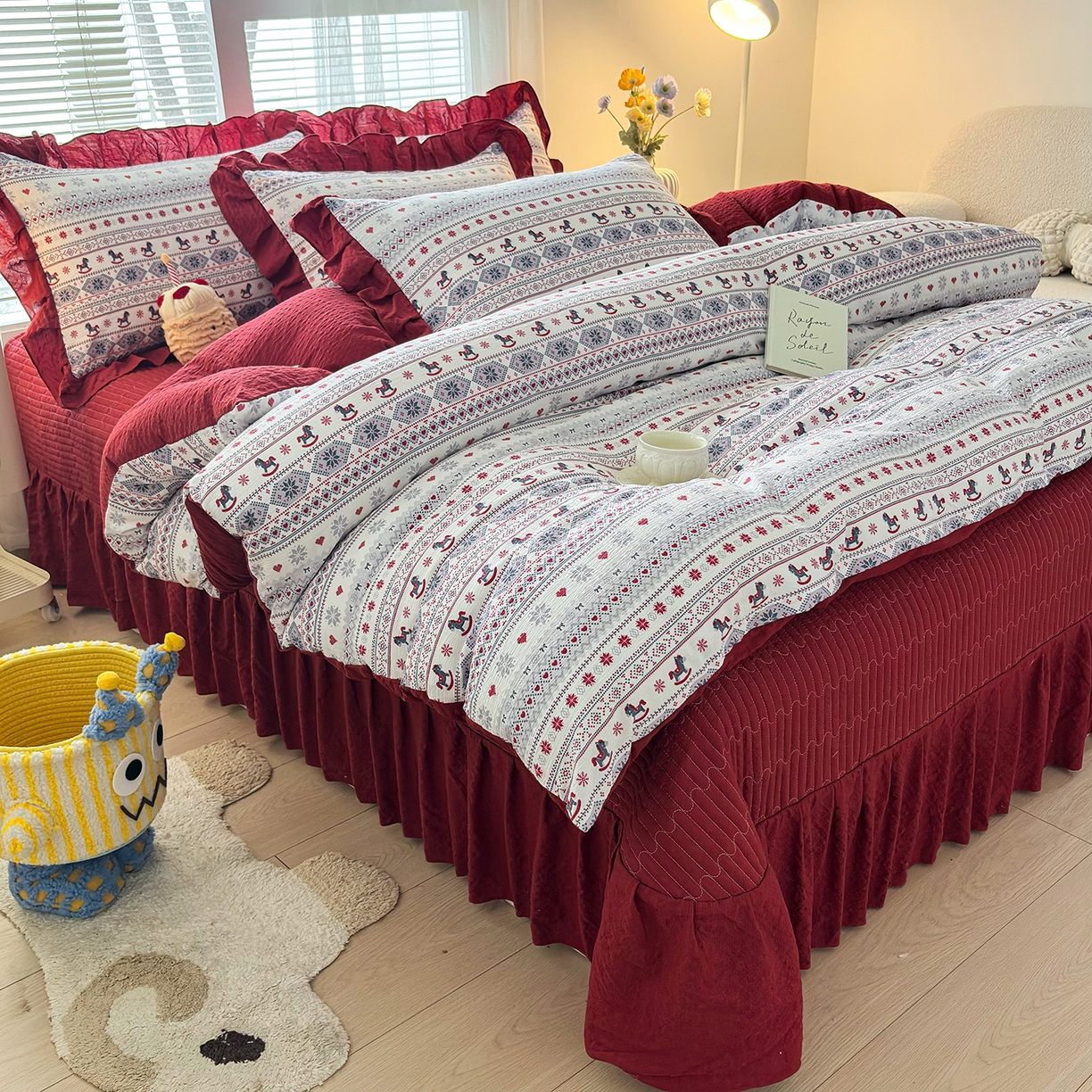 91家纺网 家纺一手货源 找家纺 （总）畅畅家纺 2026新款春夏小清新泡芙双层纱床盖款四件套