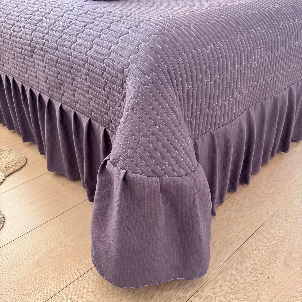 91家纺网 家纺一手货源 找家纺 畅畅家纺 2026新款春夏小清新泡芙双层纱床盖款四件套 晨雾花园