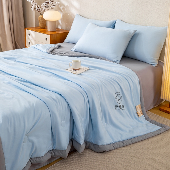 91家纺网 家纺一手货源 找家纺 （总）憨豆  2026新款撞色双拼新疆棉花被夏被无印风水洗棉空调被夏凉被子（常年有货）