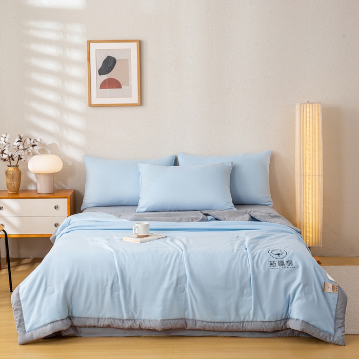 91家纺网 家纺一手货源 找家纺 （总）憨豆  2026新款撞色双拼新疆棉花被夏被无印风水洗棉空调被夏凉被子（常年有货）