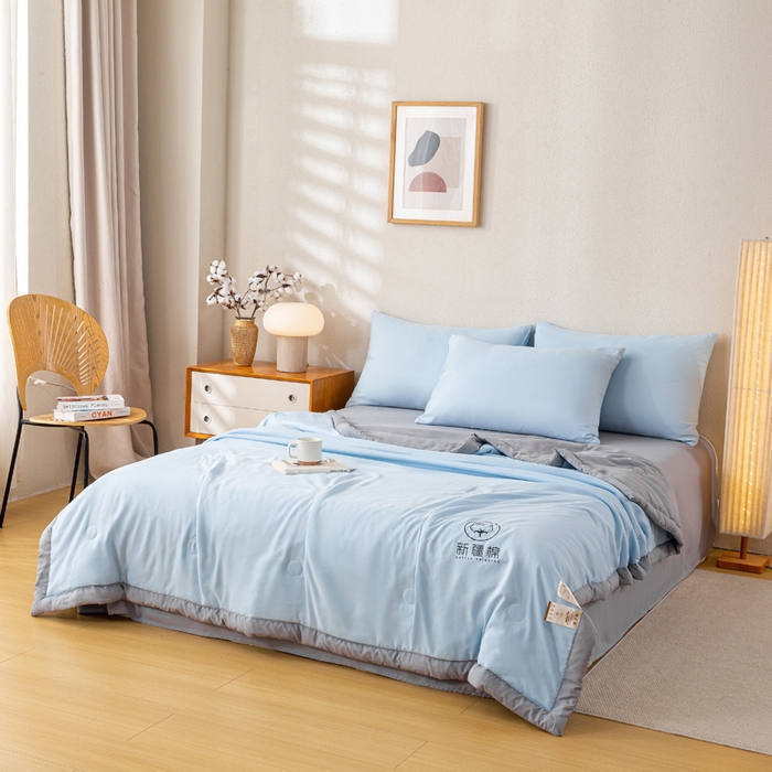 91家纺网 家纺一手货源 找家纺 （总）憨豆  2026新款撞色双拼新疆棉花被夏被无印风水洗棉空调被夏凉被子（常年有货）